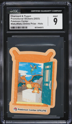 2023 Pokemon Japanese Sticker WakuWaku Online Holo Charizard Flygon CGC 9 MINT - Image 1