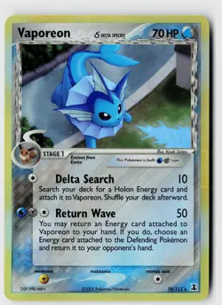Pokemon Vaporeon EX Delta Species Holo Rare 18/113 Aqua Card 2005 Creases - Image 1
