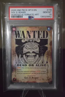 2025 One Piece OP13 EN #118 Gol D. Roger Wanted Alternate Art PSA 10 GEM MINT - Image 1