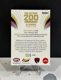 2026 Select Footy Stars Hobby Milestone Ed Langdon Melbourne Demons 26/250 - Image 2