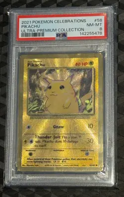 2021 POKEMON PIKACHU #58 METAL CARD CELEBRATIONS ULTRA PREMIUM COLLECTION PSA 8 - Image 1