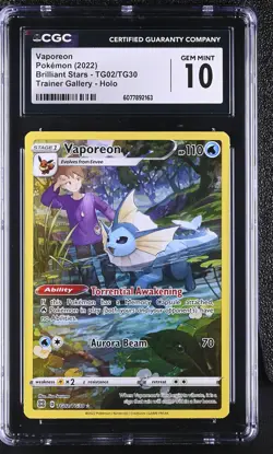 CGC 10 Vaporeon Brilliant Stars TG02/TG30 Trainer Gallery Holo Pokemon Card - Image 1