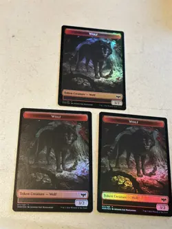 3 x mtg foil token Wolf // Treasure, 014/018, Innistrad Crimson Vow, unplayed - Image 1