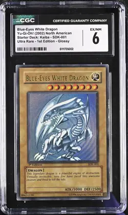 2002 Yu-Gi-Oh! Kaiba 1st Edition Blue-Eyes White Dragon #SDK-001 CGC 6 - Image 1