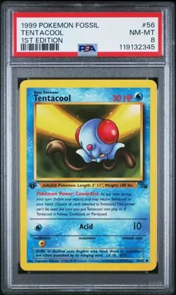 Tentacool 56/62 Fossil Pokemon Card 1999 -PSA 8 -1st Edition - Image 1