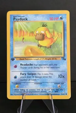Psyduck 1st First Edition 53/62 Pokemon Card 1999 Fossil LP - Image 1