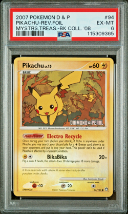 2007 POKEMON DIAMOND PEARL MYSTERIOUS TREASURES PSA 6 #94 PIKACHU REVERSE FOIL - Image 1
