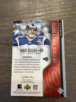 2004 Upper Deck #PNU-MB Marc Bulger UD Game Jersey Patches Numbers - Image 2