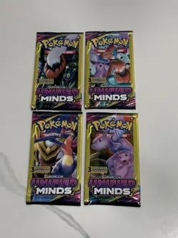 Pokemon Unified Minds Booster Packs (4) Sealed Packs 3 Card Art Set - Image 1
