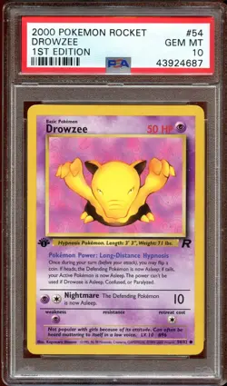 PSA 10 GEM MINT Drowzee 54/82 Team Rocket 1ST EDITION Pokemon Card - Image 1