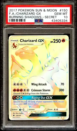 PSA 10 GEM MINT Charizard GX 150/147 RAINBOW RARE Burning Shadows Pokemon Card - Image 1