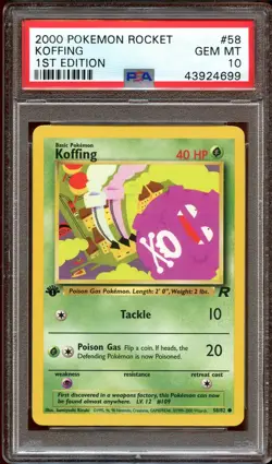PSA 10 GEM MINT Koffing 58/82 Team Rocket 1ST EDITION Pokemon Card - Image 1