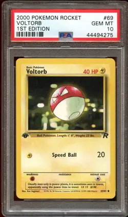 PSA 10 GEM MINT Voltorb 69/82 Team Rocket 1ST EDITION Pokemon Card - Image 1