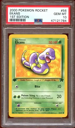 PSA 10 GEM MINT Ekans 56/82 Team Rocket 1ST EDITION Pokemon Card - Image 1