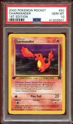 PSA 10 GEM MINT Charmander 50/82 Team Rocket 1ST EDITION Pokemon Card - Image 1
