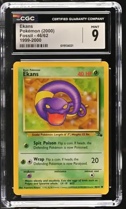 CGC 9 MINT Ekans 46/62 Fossil 1999-2000 Pokemon Card 021 - Image 1