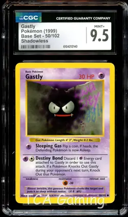 CGC 9.5 MINT+ Gastly 50/102 SHADOWLESS Base Set Pokemon Card 140 - Image 1