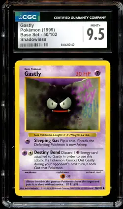 CGC 9.5 MINT+ Gastly 50/102 SHADOWLESS Base Set Pokemon Card 140 - Image 2