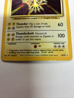 Pokemon TCG Zapdos 016/102 Base Set Holo - Image 3