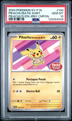 2024 POKEMON INDONESIAN SV-P PROMO #190 PIKACHU IN BATIK SHIRT PSA 10 - Image 1