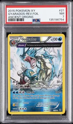2015 POKEMON XY ANCIENT ORIGINS #21 GYARADOS-REVERSE FOIL PSA 7 - Image 1