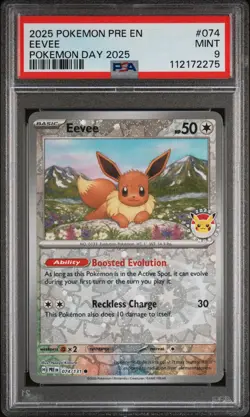 2025 POKEMON PRE EN-PRISMATIC EVOLUTIONS #074 EEVEE POKEMON DAY 2025 PSA 9 - Image 1