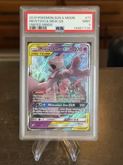2019 POKEMON SUN & MOON UNIFIED MINDS #71 MEWTWO & MEW GX PSA 9 - Image 1