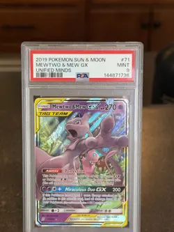 2019 POKEMON SUN & MOON UNIFIED MINDS #71 MEWTWO & MEW GX PSA 9 - Image 2