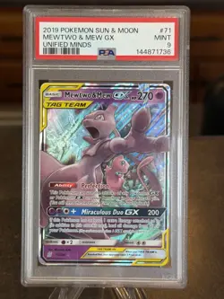 2019 POKEMON SUN & MOON UNIFIED MINDS #71 MEWTWO & MEW GX PSA 9 - Image 3
