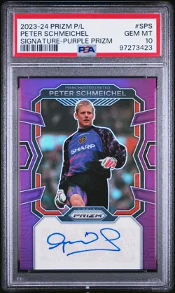 2023-24 Panini Prizm Peter Schmeichel Purple Prizm /25 Auto PSA10 POP 1 Man Utd - Image 1