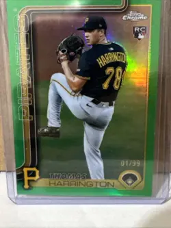 2025 Topps Chrome Rookie Thomas Harrington Green /99 Pirates 1/99 - Image 2