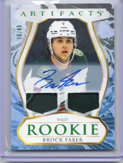 2023 UPPER DECK ARTIFACTS #189 BROCK FABER AUTO MATERIAL EMERALD PATCH RC /45 - Image 1
