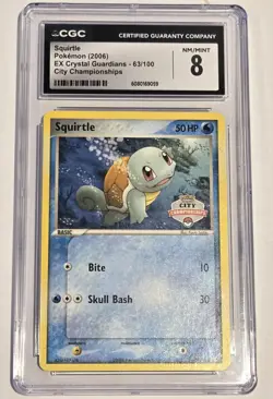 Squirtle 2006 Pokemon EX Crystal Guardians 63/100 City Championships CGC 8 - Image 1