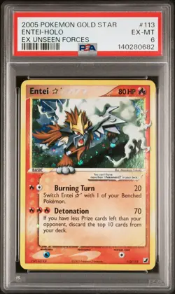 Entei [Gold Star] - Pokemon Unseen Forces #113 PSA 6.0 - Image 1