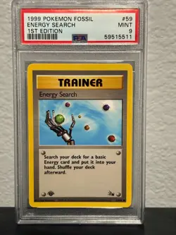 1999 Pokemon Fossil 1st Edition Energy Search #59/62 PSA 9 - Image 1