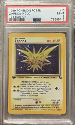 Pokemon 1999 Fossil Zapdos 15/62 Holo Rare 1st Edition PSA 9 - Image 1