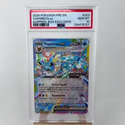 2025 POKEMON PRISMATIC EVOLUTIONS SURPRISE BOX EXCLUSIVE #023 VAPOREON EX PSA 10 - Image 1