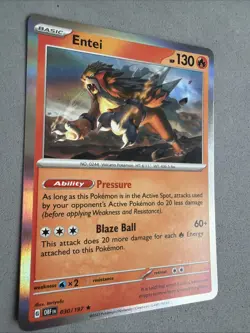 Pokemon TCG * SV Obsidian Flames * 30/197 Entei Holo RARE HOLO * FRESH PK - Image 2