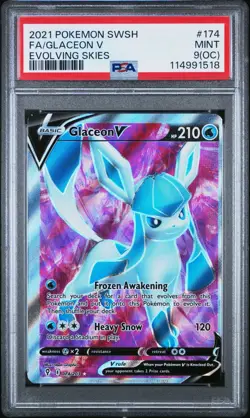 RARE ERROR 2021 POKEMON EVOLVING SKIES #174 FULL ART/GLACEON V PSA 9 (OC) - Image 1