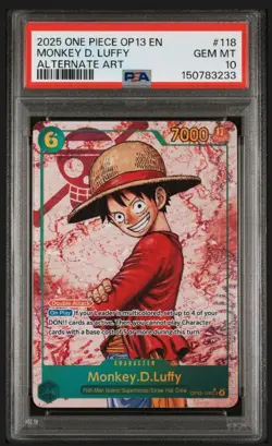 2025 ONE PIECE OP13-CARRYING ON HIS WILL ALTERNATE ART MONKEY D LUFFY PSA 10 Gem - Image 1
