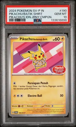 2024 POKEMON INDONESIAN SV-P PROMO #190 PIKACHU IN BATIK SHIRT PSA 10 - Image 1