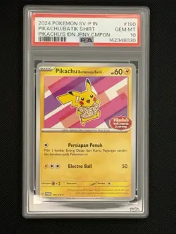 2024 POKEMON INDONESIAN SV-P PROMO #190 PIKACHU IN BATIK SHIRT PSA 10 - Image 1