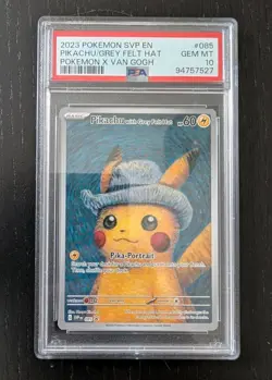 PIKACHU/GREY FELT HAT POKEMON X VAN GOGH SVP EN-SV BLCK STR PRM 2023 085 PSA 10 - Image 1