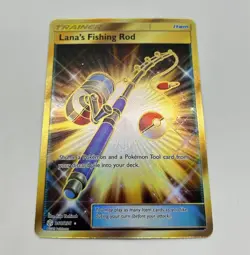 NM Pokemon Lanas Fishing Rod Sun & Moon Cosmic Eclipse 266/236 Secret Rare Holo - Image 1