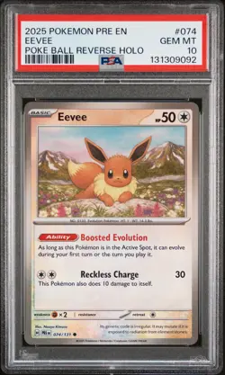 2025 POKEMON PRE EN-PRISMATIC EVOLUTIONS POKE BALL REVERSE HOLO EEVEE PSA 10 - Image 1