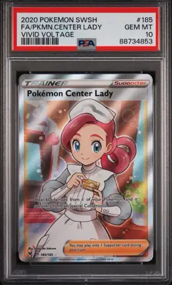 Pokemon Center Lady FA 185/185 PSA 10 GEM MINT Vivid Voltage Full Art Trainer - Image 1