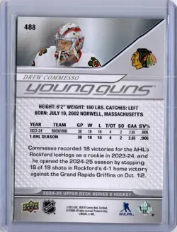 Drew Commesso Young Guns #488 2024-25 Upper Deck Series 2 [G006] - Image 2