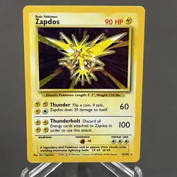 Pokemon TCG Zapdos Base Set Holo Unlimited Rare Card 16/102 - Image 1