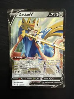 Pokemon TCG Zacian v Full Art Ultra Rare Holo Card 138/202 - Image 1