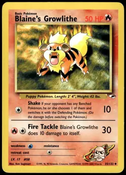 Blaine's Growlithe 35/132 Uncommon Gym Heroes Pokemon Unlimited MP - Image 1